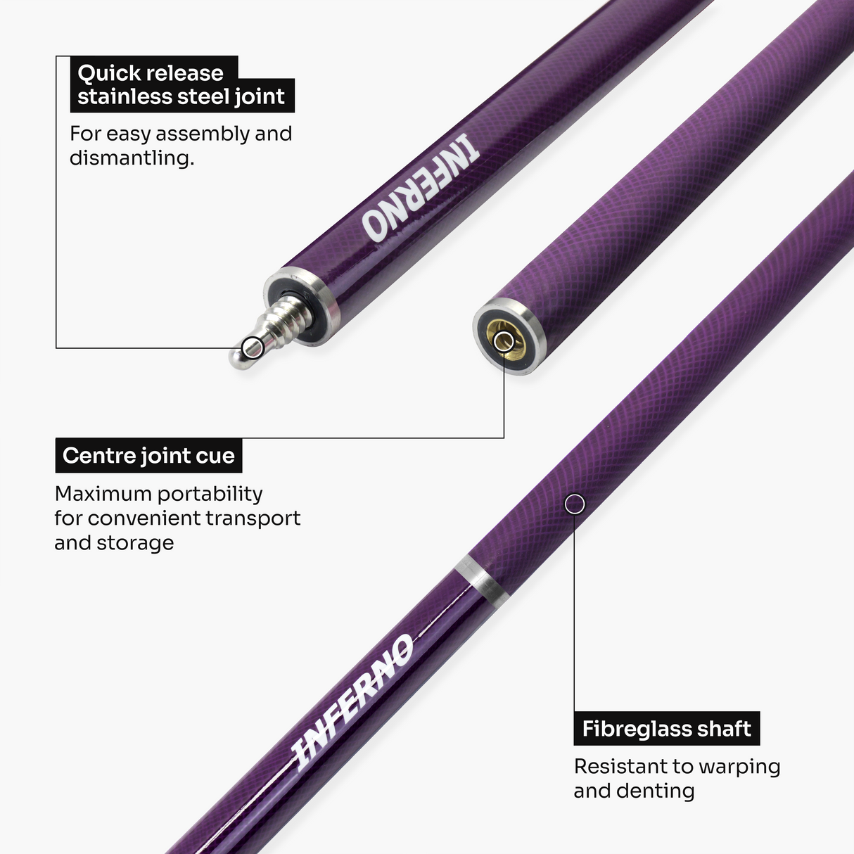 Jonny 8 Ball Inferno 2 Piece Graphite Fiberglass Cue and Case Set 9.5mm Green Layered Tip