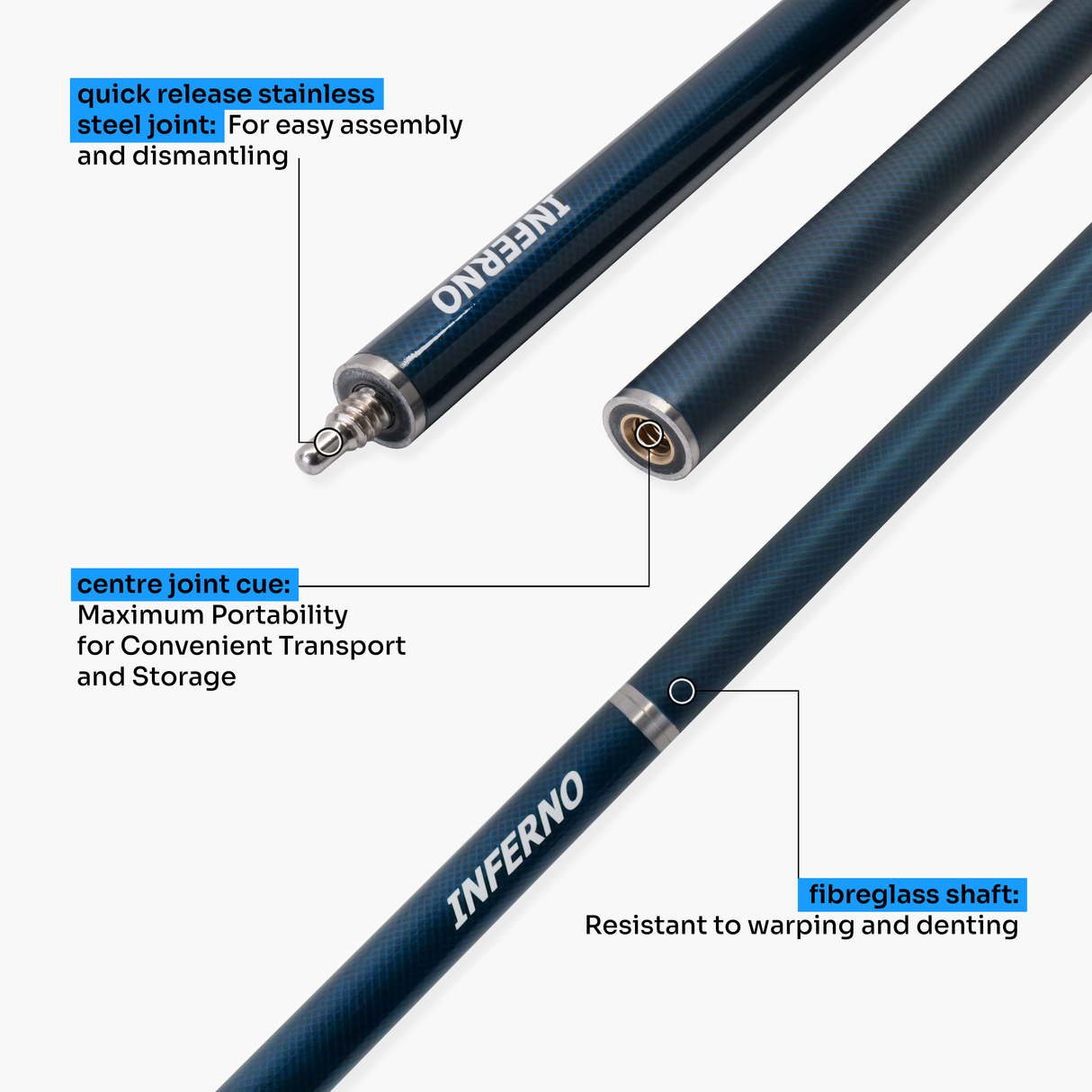 Jonny 8 Ball Inferno 2 Piece Graphite Fiberglass Cue and Case Set 9.5mm Green Layered Tip