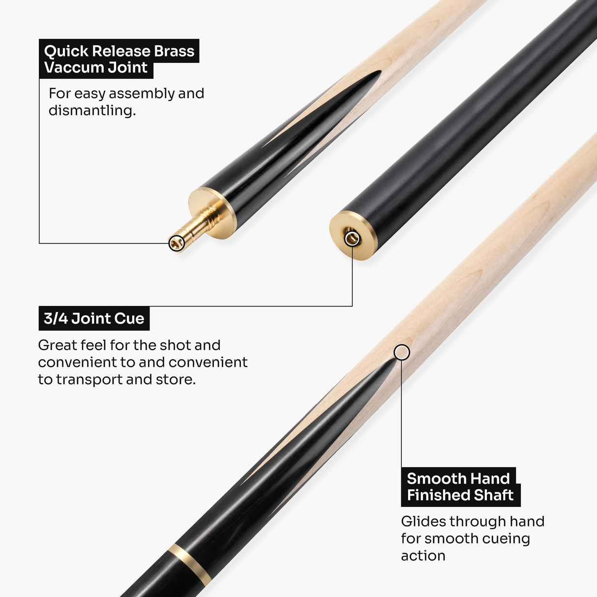 Baize Master Maple Classic ¾ Joint Snooker and Pool Cue with Maple Shaft and 9.5mm Pro Impact Tip Baize Master