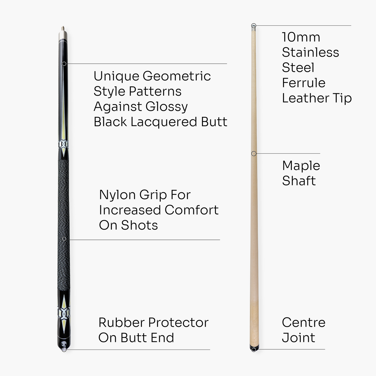 Jonny 8 Ball Geometric 57 Inch 2 Piece Snooker Pool Cue 10mm Tip