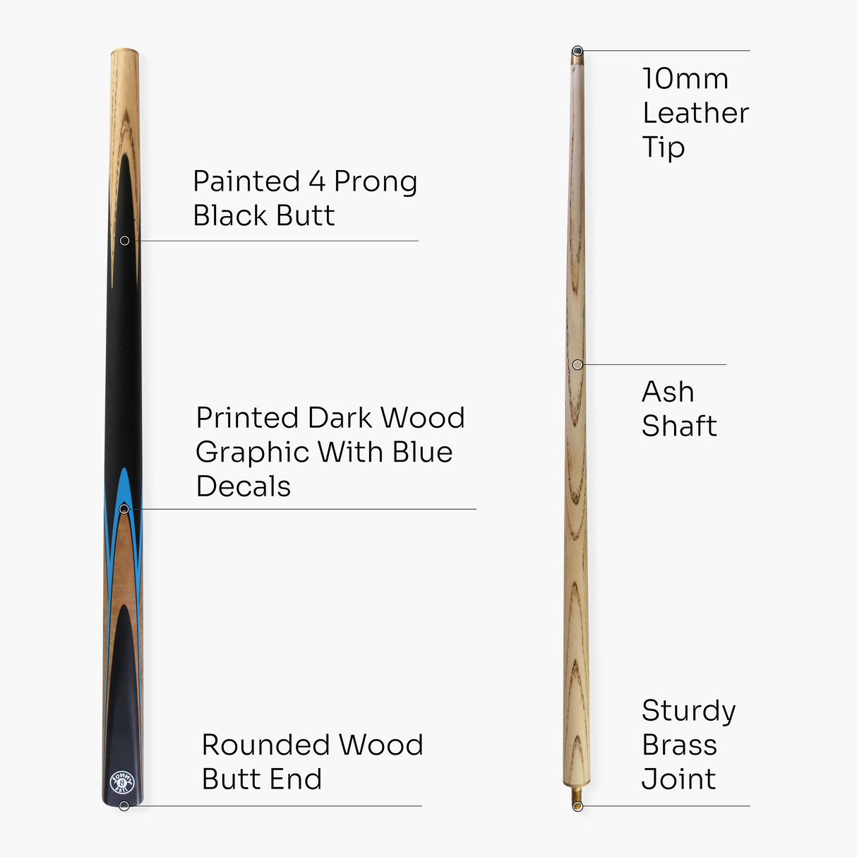 Jonny 8 Ball VANQUISH 42 Inch 2 Piece Centre Joint Junior Kids Snooker Pool Cue 10mm Tip