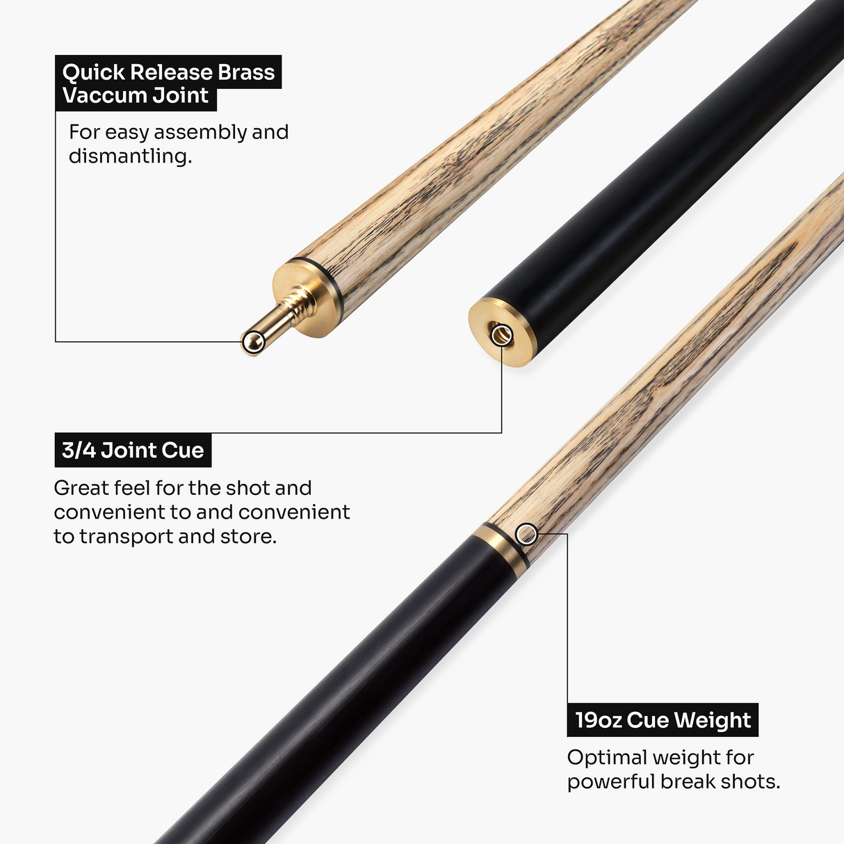 Baize Master Tan Crusher 57 Inch ¾ Joint English Pool Break Cue - 11mm Tip – For Breaking Only