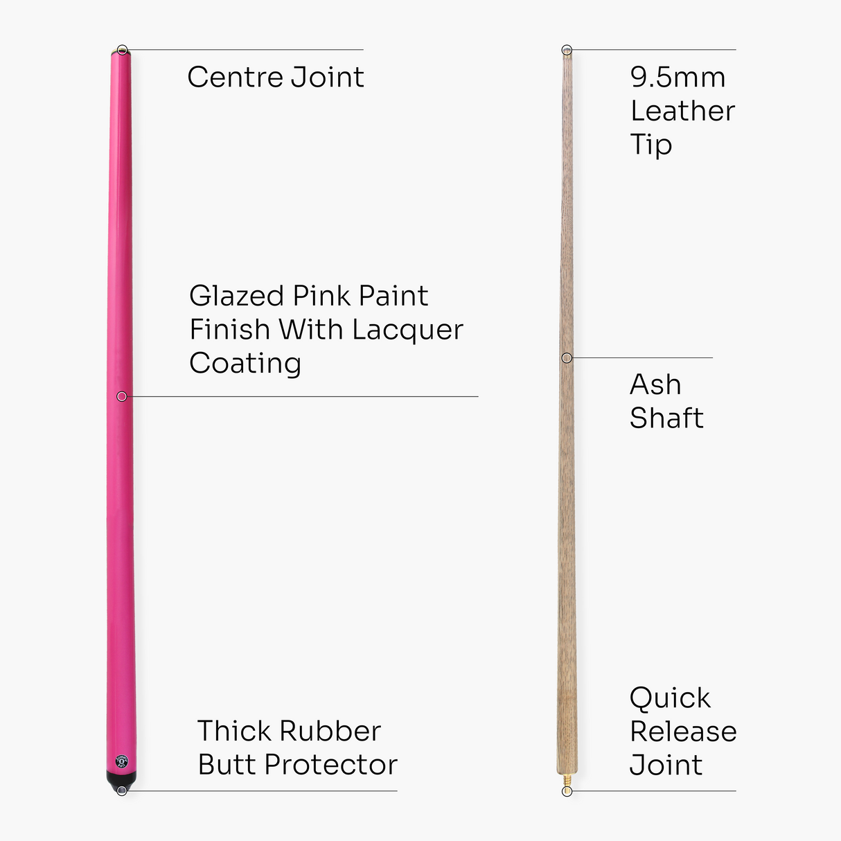 Jonny 8 Ball 57 Inch JET 2 Piece Ash Snooker Pool Cue - 9.5mm Tip