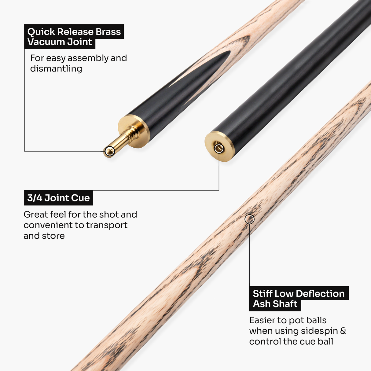 Baize Master EMPEROR 58 Inch ¾ Joint Snooker and Pool Cue with 9.5mm Baize Master Pro Impact Hybrid Tip