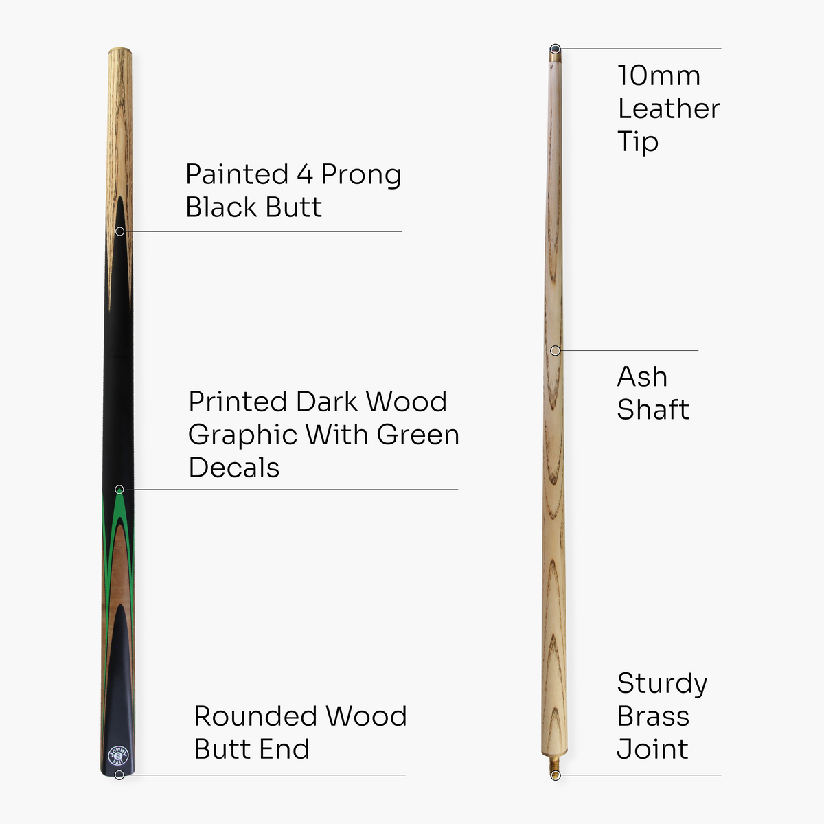 Jonny 8 Ball 48 Inch 2 Piece VANQUISH Junior Kids Snooker Pool Cue and HARD CASE Set 10mm Tip