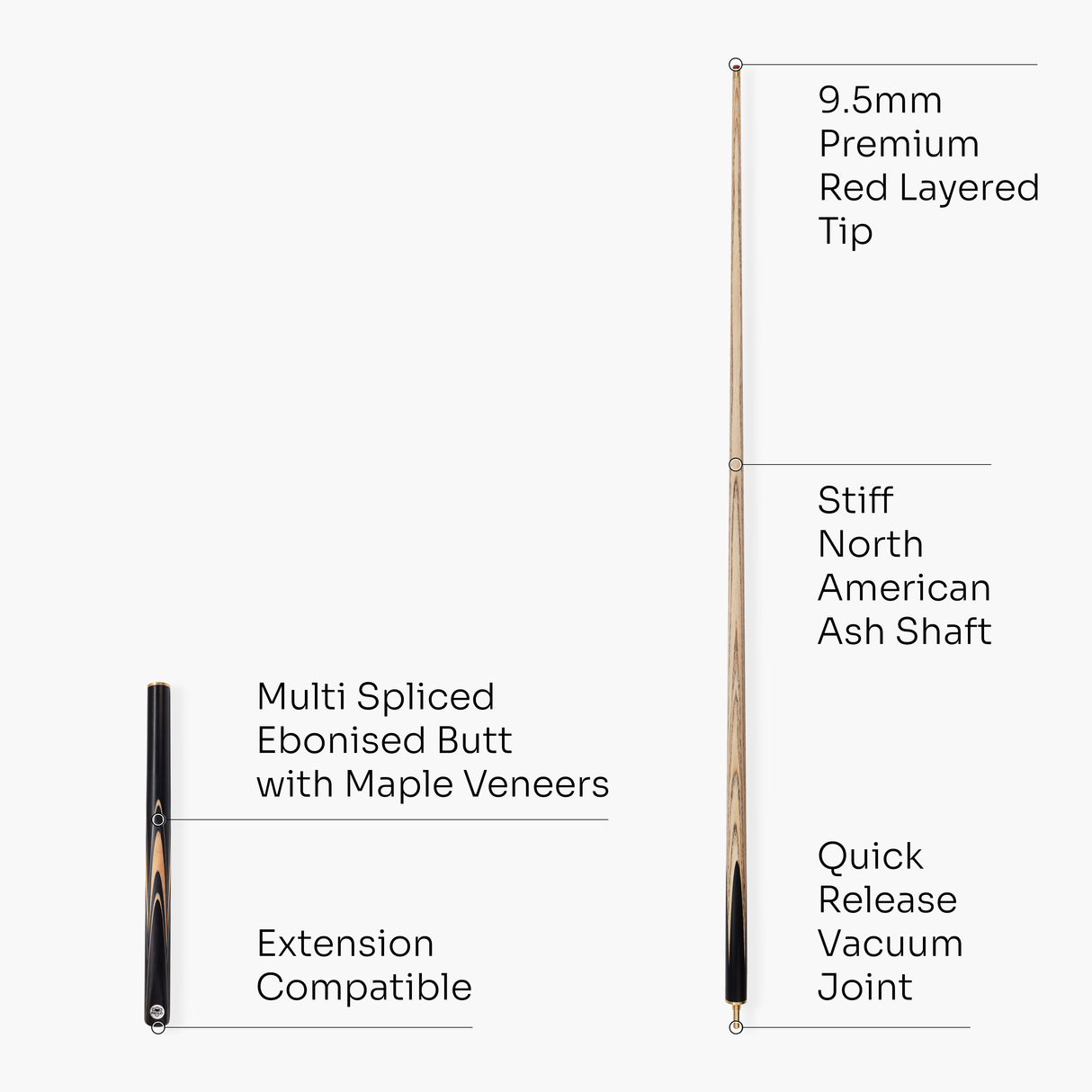 PRO147 Pearl Series Cream 57 Inch 3/4 Jointed Snooker Pool Cue 9.5mm Pro Leather Tip