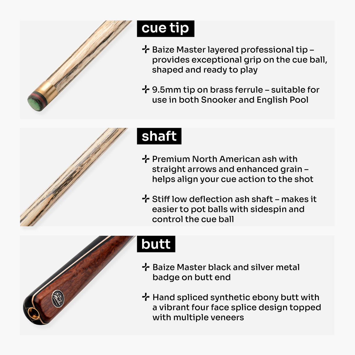 Baize Master BLACKLINE ELITE 2 Piece Snooker and Pool Cue and Case Set 9.5mm Layered Tip