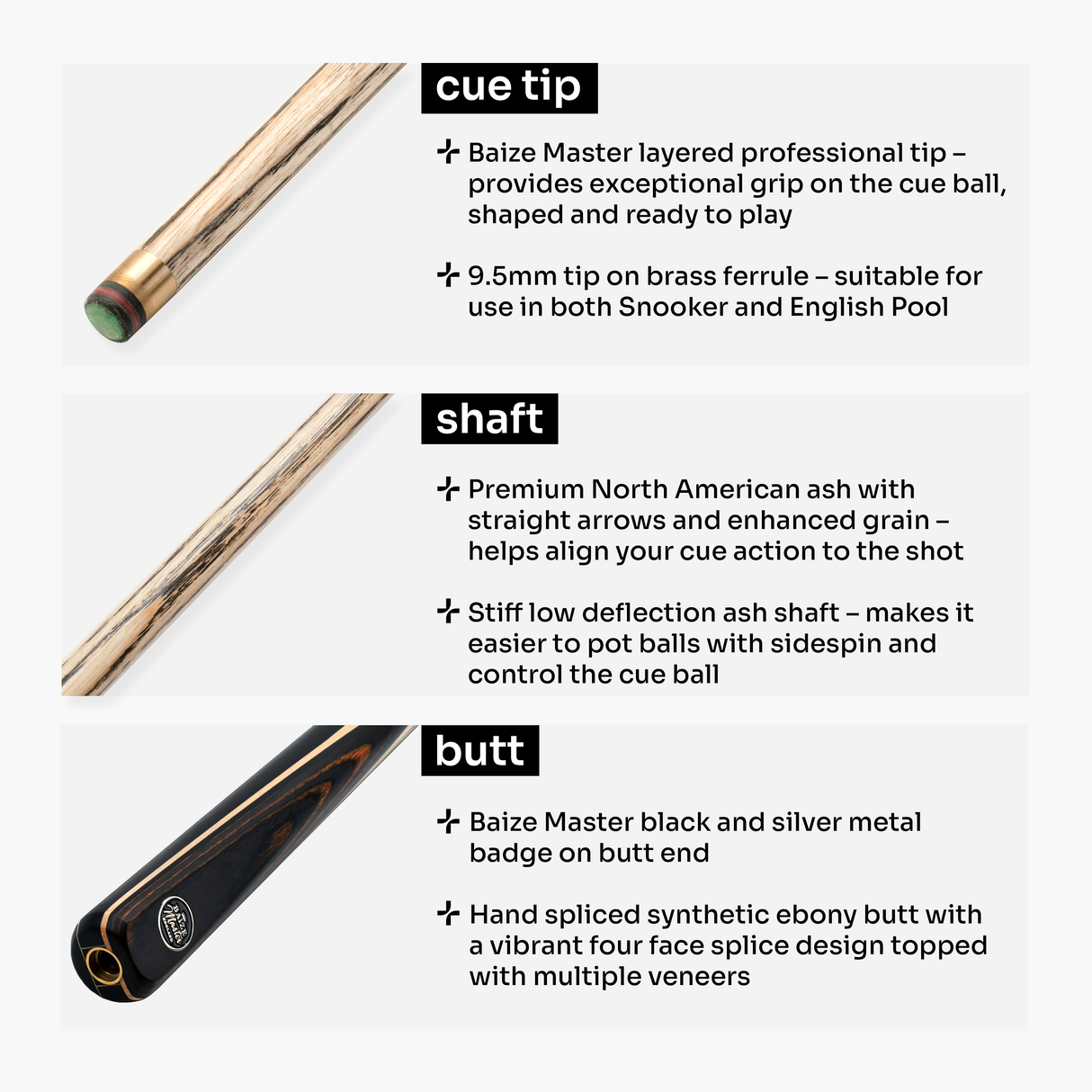 Baize Master BLACKLINE ELITE 2 Piece Snooker and Pool Cue and Case Set 9.5mm Layered Tip