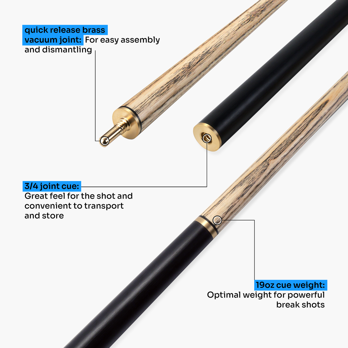 Baize Master Prism Crusher 57 Inch ¾ Joint English Pool Break Cue - 11mm Tip – For Breaking Only