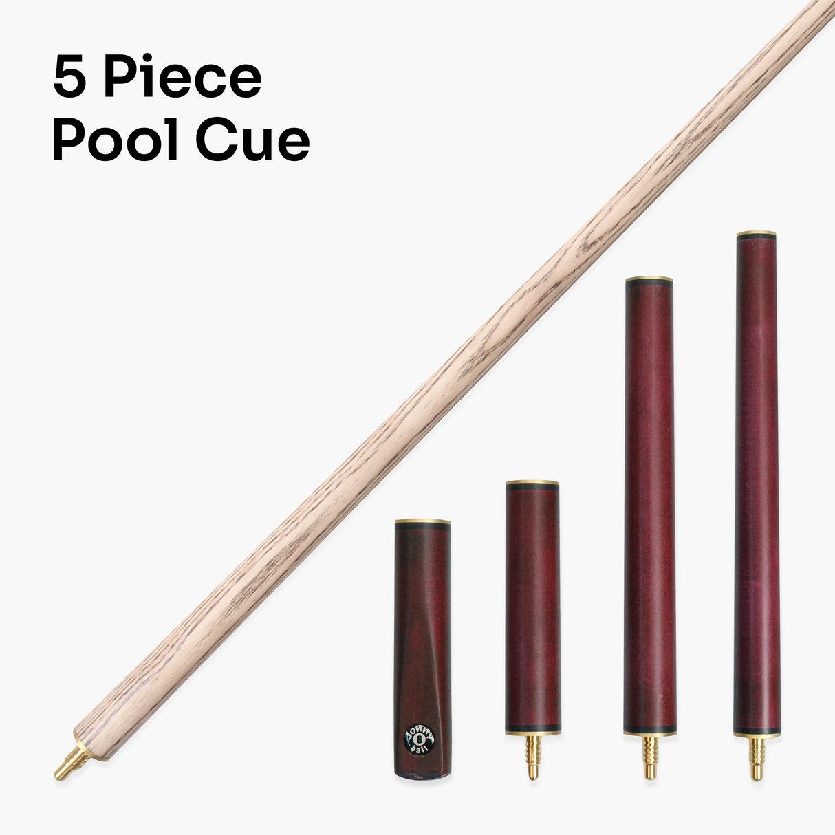Jonny 8 Ball COMBI Length Adjustable 5 Piece Ash Snooker Pool Cue – 9mm Tip