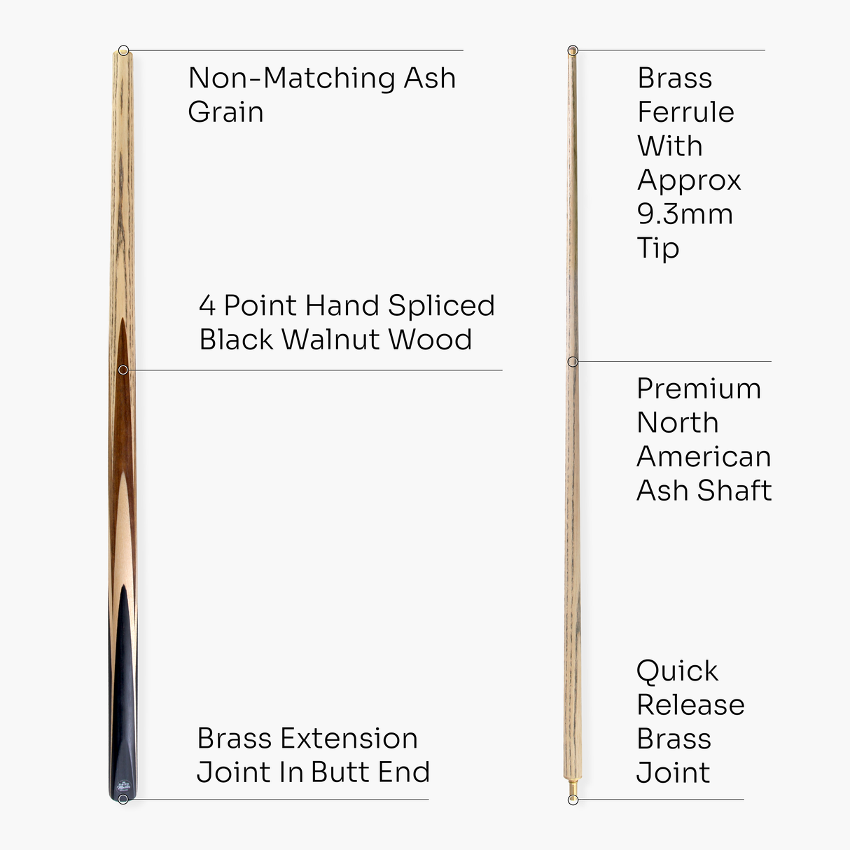 Baize Master Paragon 57 Inch 2 Piece Centre Joint Snooker Pool Cue 9.3mm Pro Leather Tip