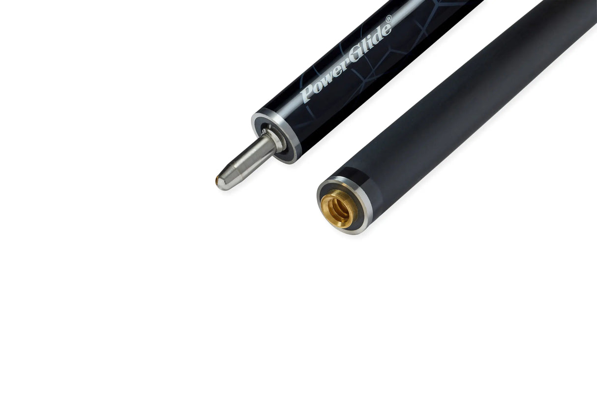 PowerGlide Noir Fiberglass 57 Inch 2 Piece Centre Joint Low Deflection Snooker Cue 10mm Tip