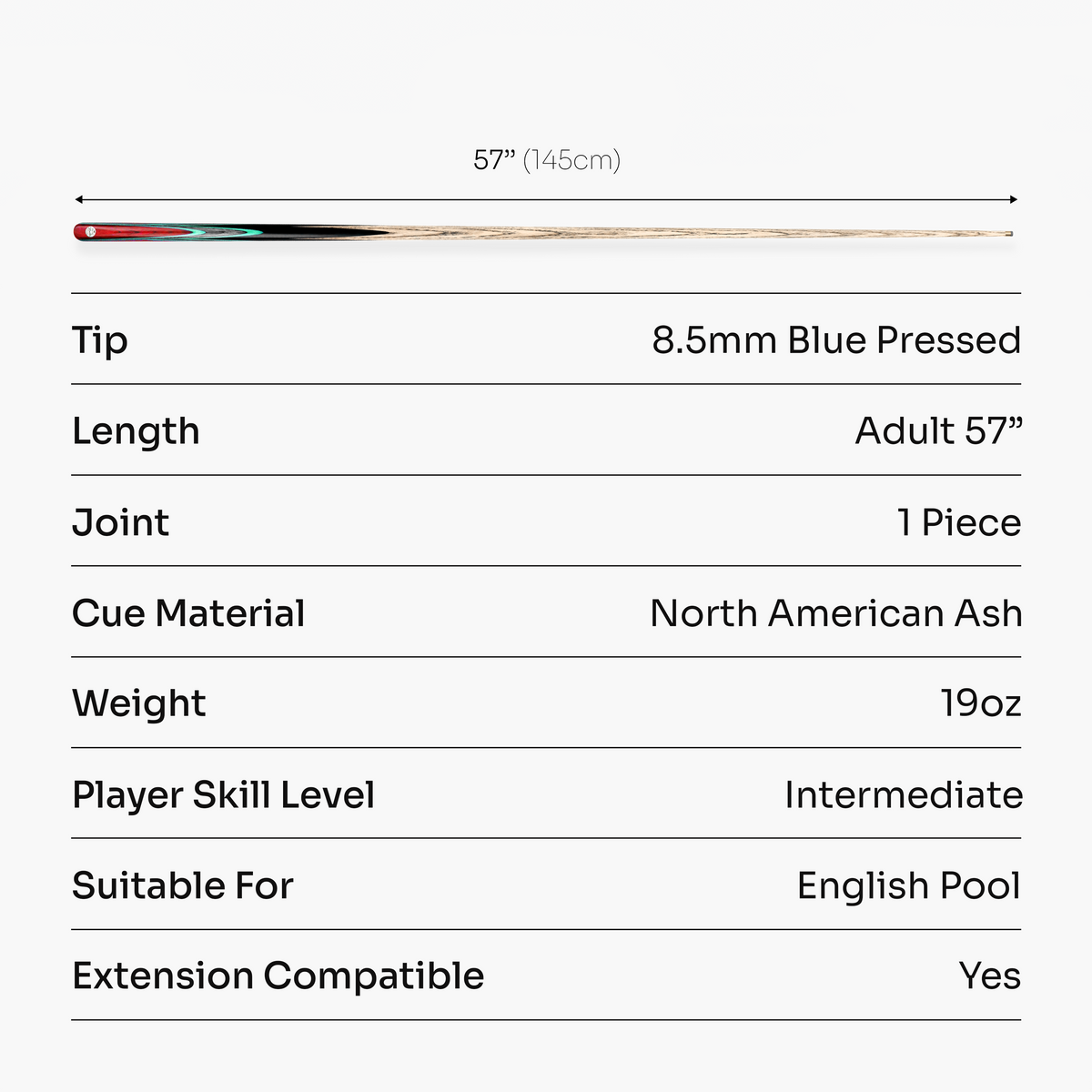 Baize Master Admiral 1 Piece English Pool Cue with 8.5mm Blue Pressed Tip