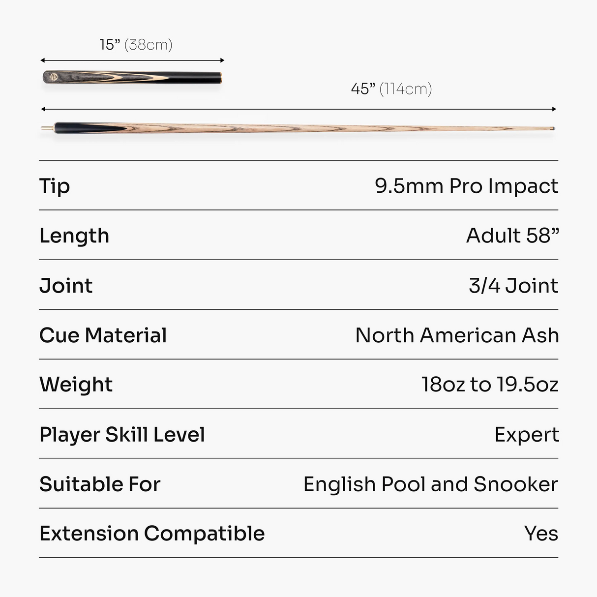 Baize Master EMPEROR 58 Inch ¾ Joint Snooker and Pool Cue with 9.5mm Baize Master Pro Impact Hybrid Tip Baize Master