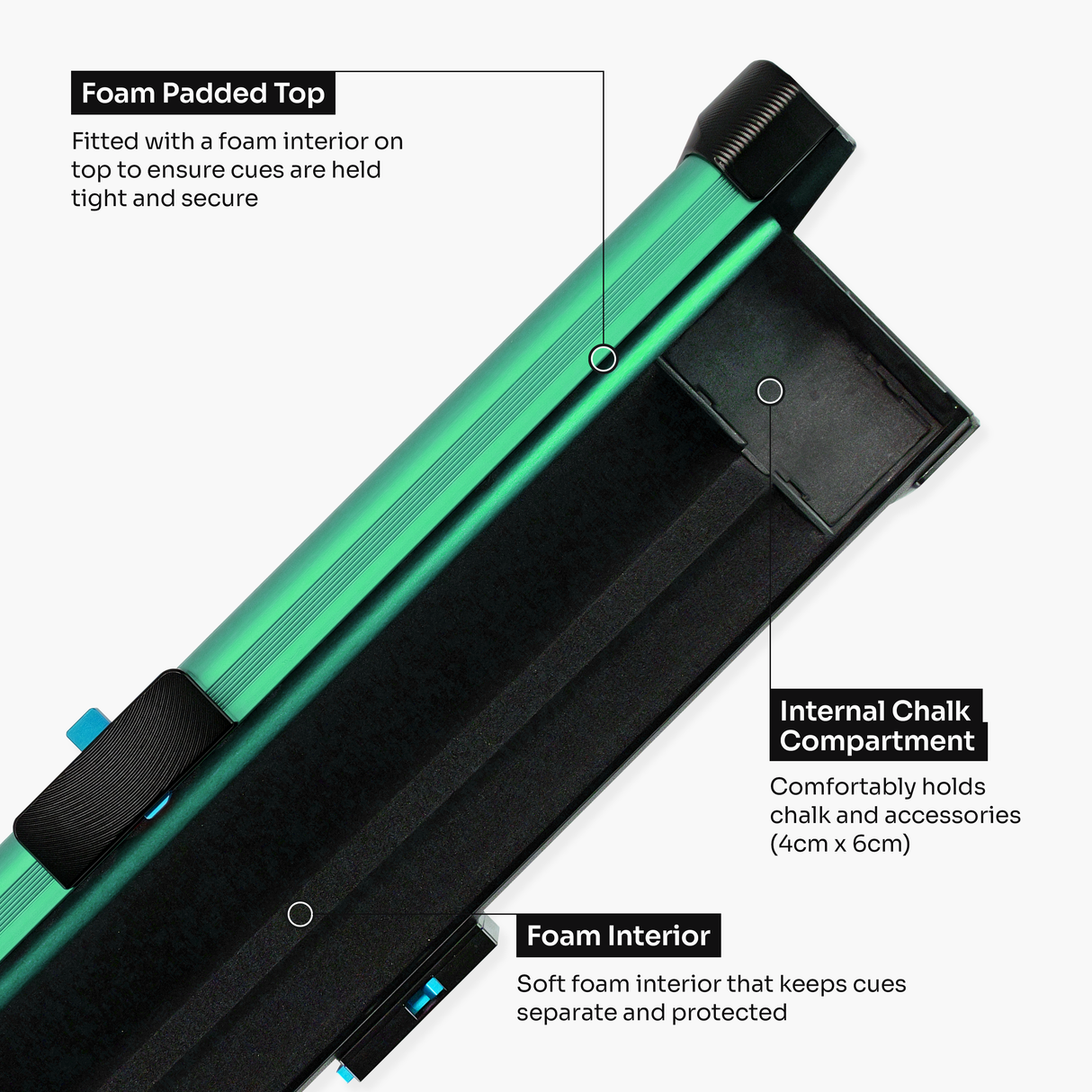 Baize Master Fusion ¾ 2 Slot Luxury Aluminium Snooker and Pool Cue Case with Trigger™ Lock – Holds 1 x ¾ Joint Cue + Extensions Baize Master
