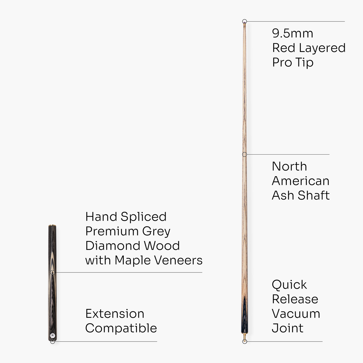 PRO147 TRIUMPH 3/4 Joint Premium Ash Snooker and Pool Cue with 9.5mm Professional Layered Tip