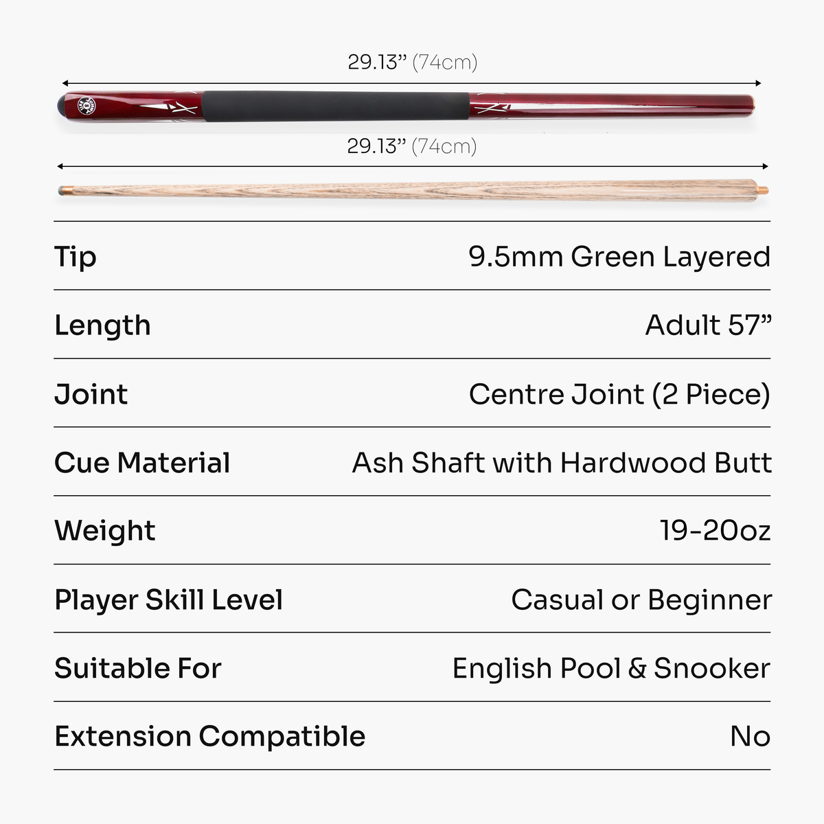 Jonny 8 Ball Torpedo 57 Inch 2 Piece Snooker and Pool Cue with 9.5mm Layered Tip
