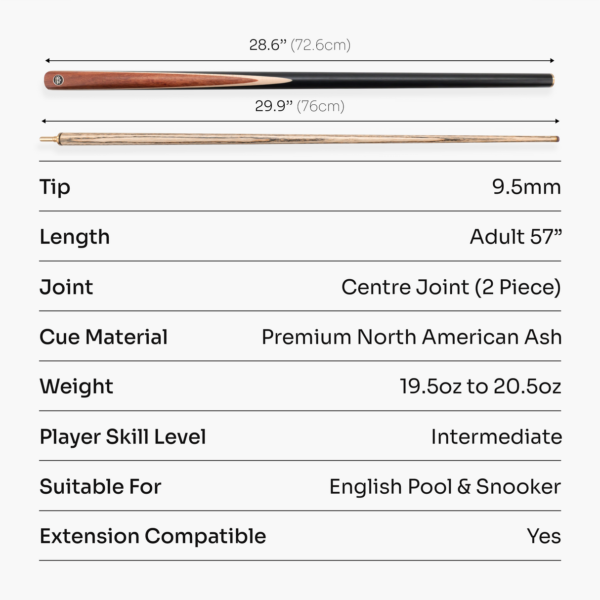 Baize Master BLACKLINE CLASSIC 2 Piece Snooker and Pool Cue 9.5mm Layered Tip