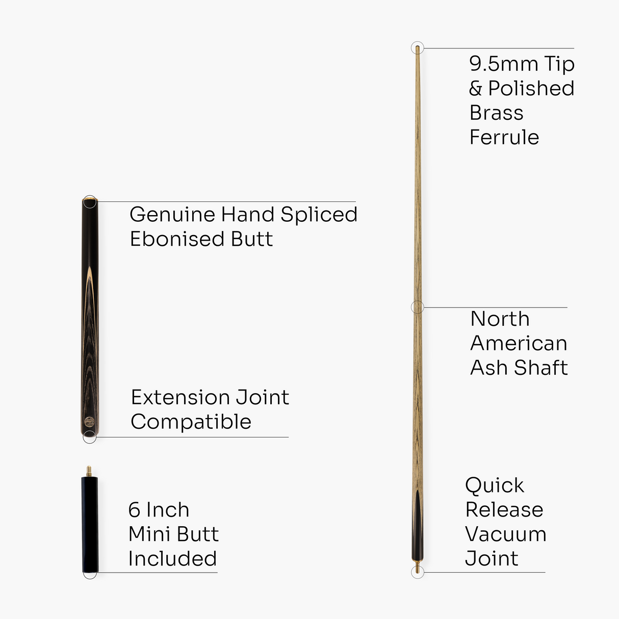 Baize Master Gold Series Midnight Collection 58 Inch ¾ Joint Premium Ash Snooker Pool Cue and Case Set 9.5mm Tip