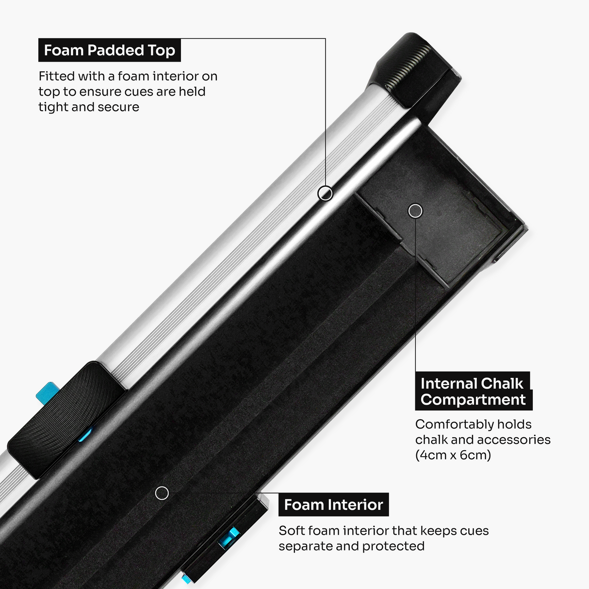 Baize Master Fusion ¾ 2 Slot Luxury Aluminium Snooker and Pool Cue Case with Trigger™ Lock – Holds 1 x ¾ Joint Cue + Extensions Baize Master