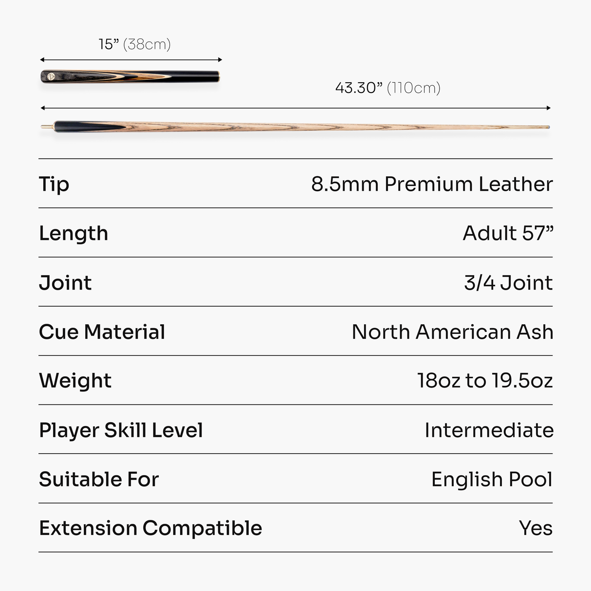 Baize Master Vintage Marksman ¾ Joint English Pool Cue and Case Set with 8.5mm Baize Master Blue Pressed Tip