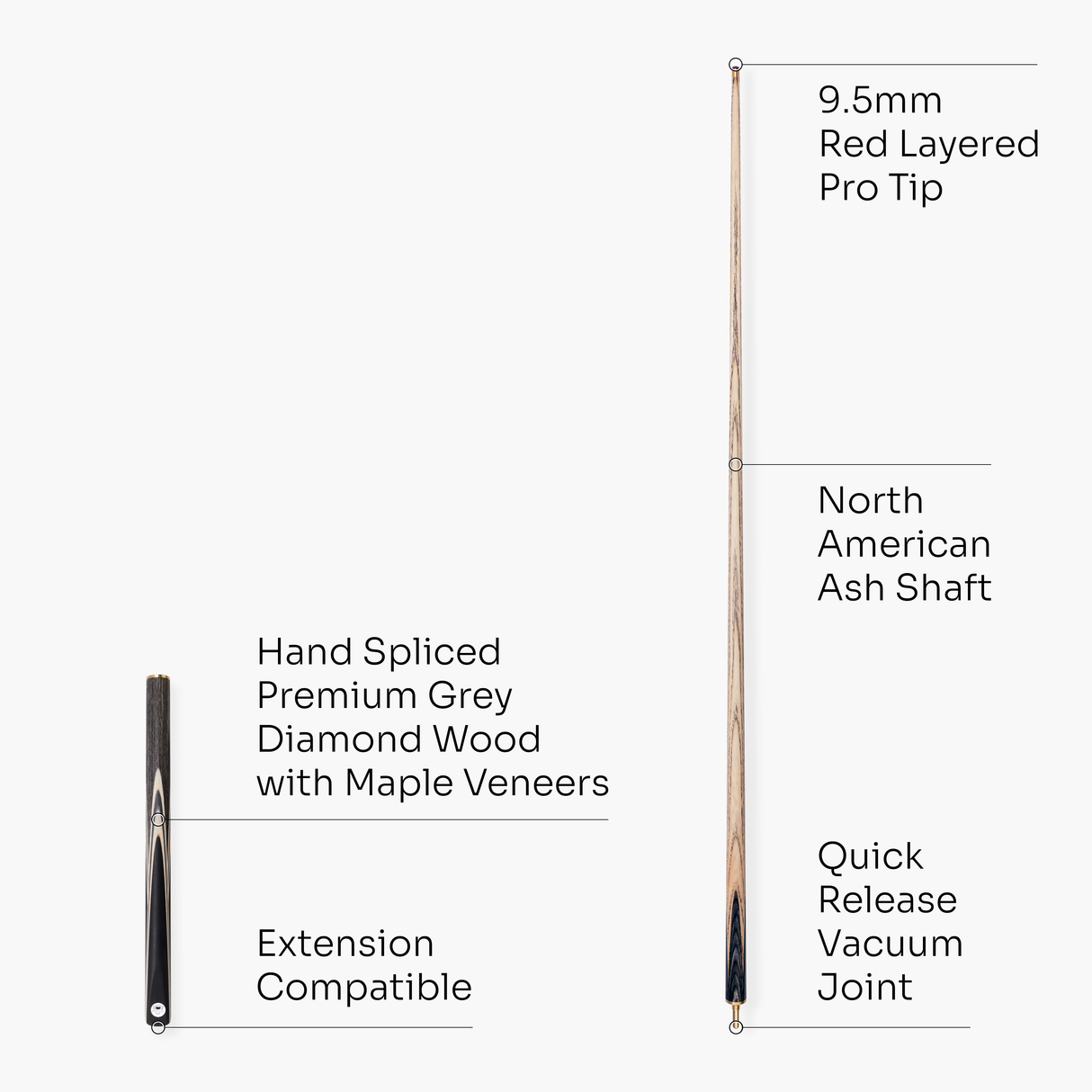 PRO147 TRIUMPH 3/4 Joint Premium Ash Snooker and Pool Cue and Case Set with 9.5mm Professional Layered Tip