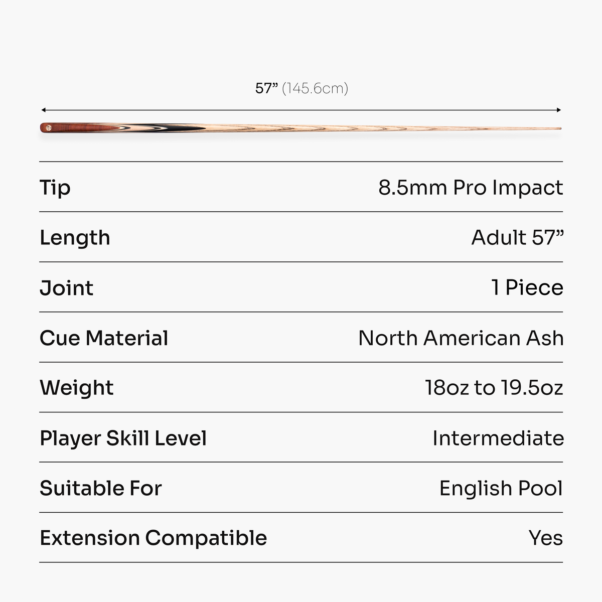 Baize Master Russet Marksman 57 Inch 1 Piece English Pool Cue with 8.5mm Baize Master Pro Impact Tip