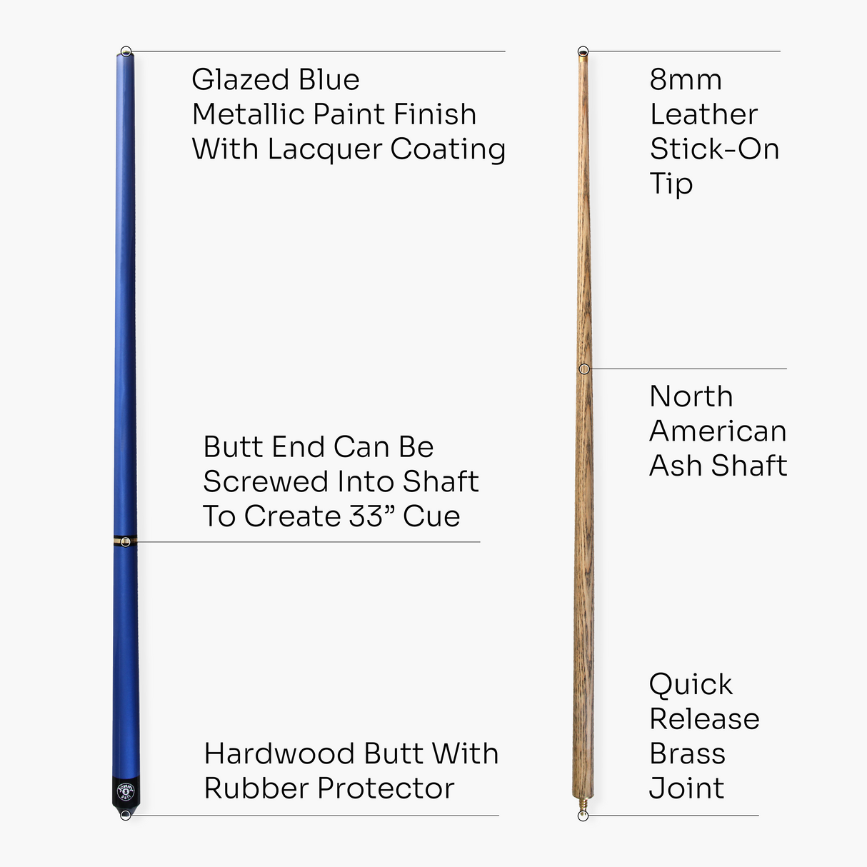 Jonny 8 Ball 48" BLUE PRO-TRIAD 3 Section Pool Cue - 8mm Elk Master Tip