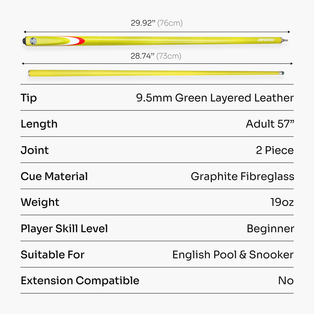 Jonny 8 Ball Inferno 2 Piece Graphite Fiberglass Cue and Case Set 9.5mm Green Layered Tip