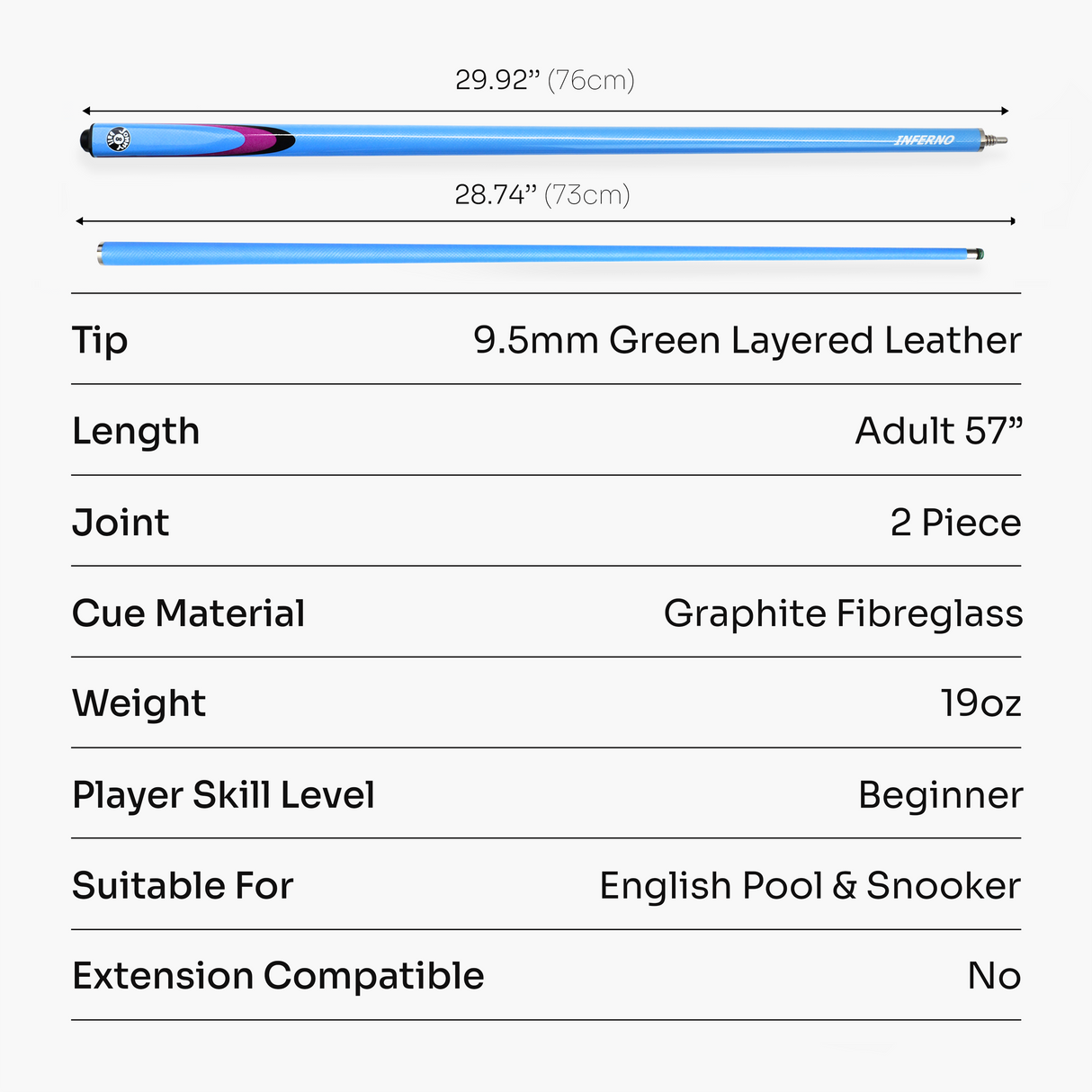 Jonny 8 Ball Inferno 2 Piece Graphite Fiberglass Cue and Case Set 9.5mm Green Layered Tip