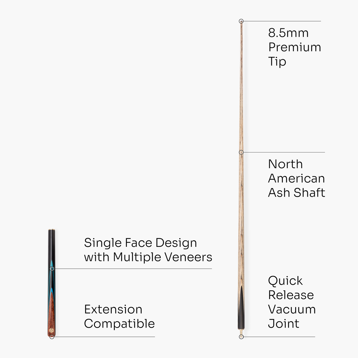 Baize Master Gold Series Blue Ascot 3/4 Joint Hand Spliced English Pool Cue with 8.5mm Tip
