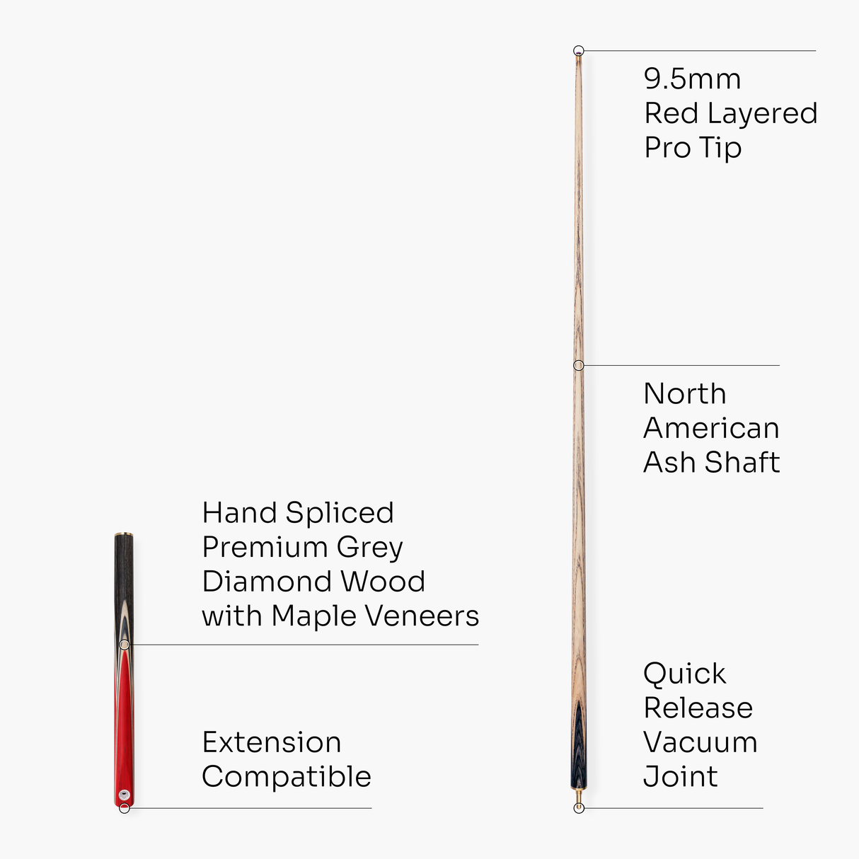 PRO147 TRIUMPH 3/4 Joint Premium Ash Snooker and Pool Cue with 9.5mm Professional Layered Tip
