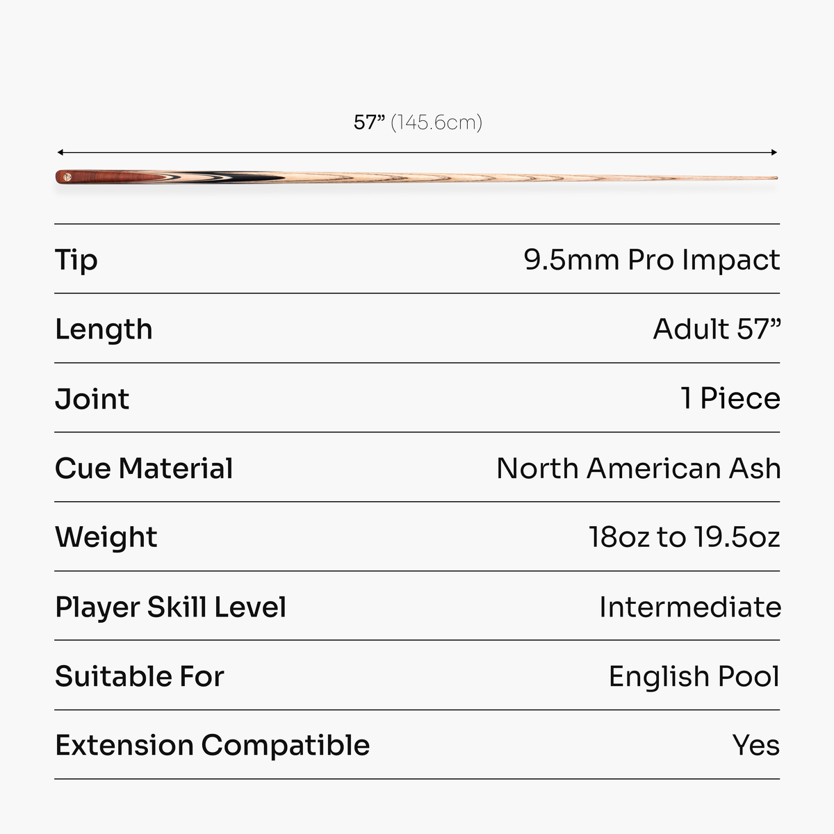 Baize Master Russet Centurion 58 Inch 1 Piece Snooker and Pool Cue with 9.5mm Pro Impact Tip