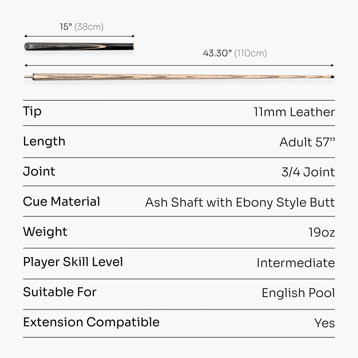 Baize Master Grey Crusher 57 Inch ¾ Joint English Pool Break Cue - 11mm Tip – For Breaking Only