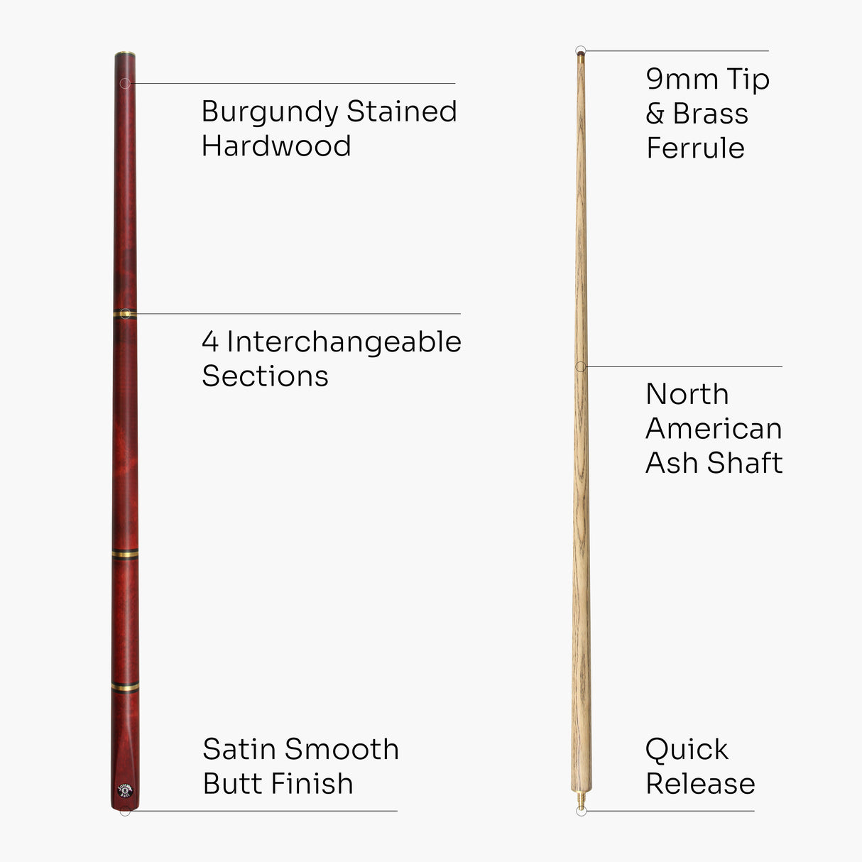 Jonny 8 Ball COMBI Length Adjustable 5 Piece Ash Snooker Pool Cue – 9mm Tip