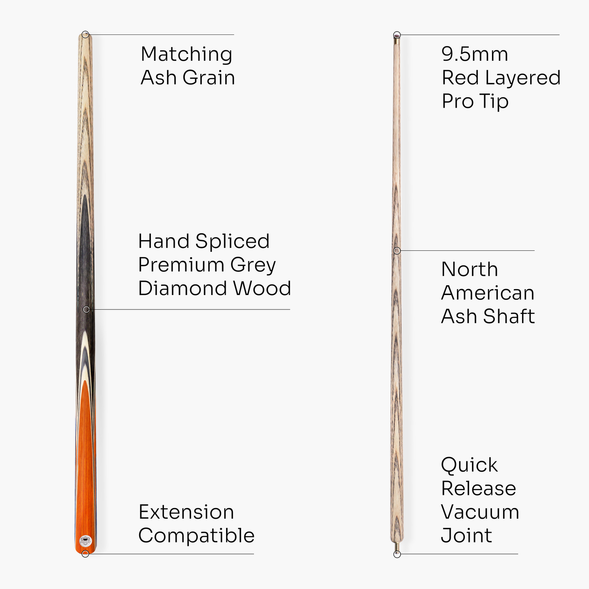 PRO147 TRIUMPH 2 Piece Premium Ash Snooker and Pool Cue and Case Set with 9.5mm Professional Layered Tip