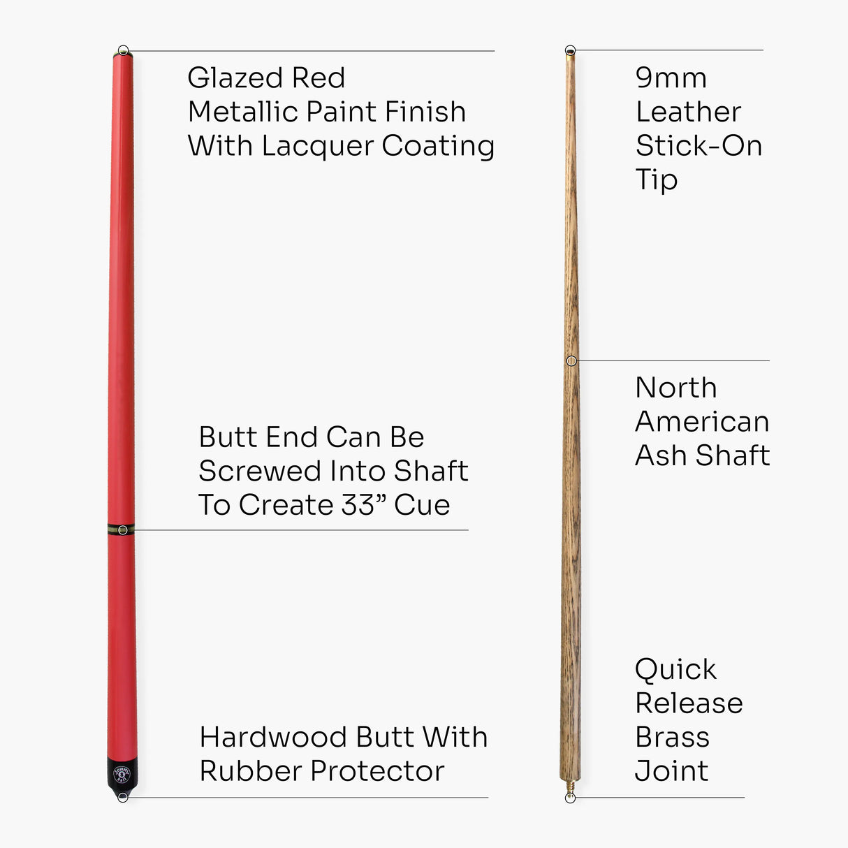 Jonny 8 Ball 48 Inch RED JUNIOR TRIAD 3 Section Pool Snooker Cue & SOFT CASE Jonny 8 Ball