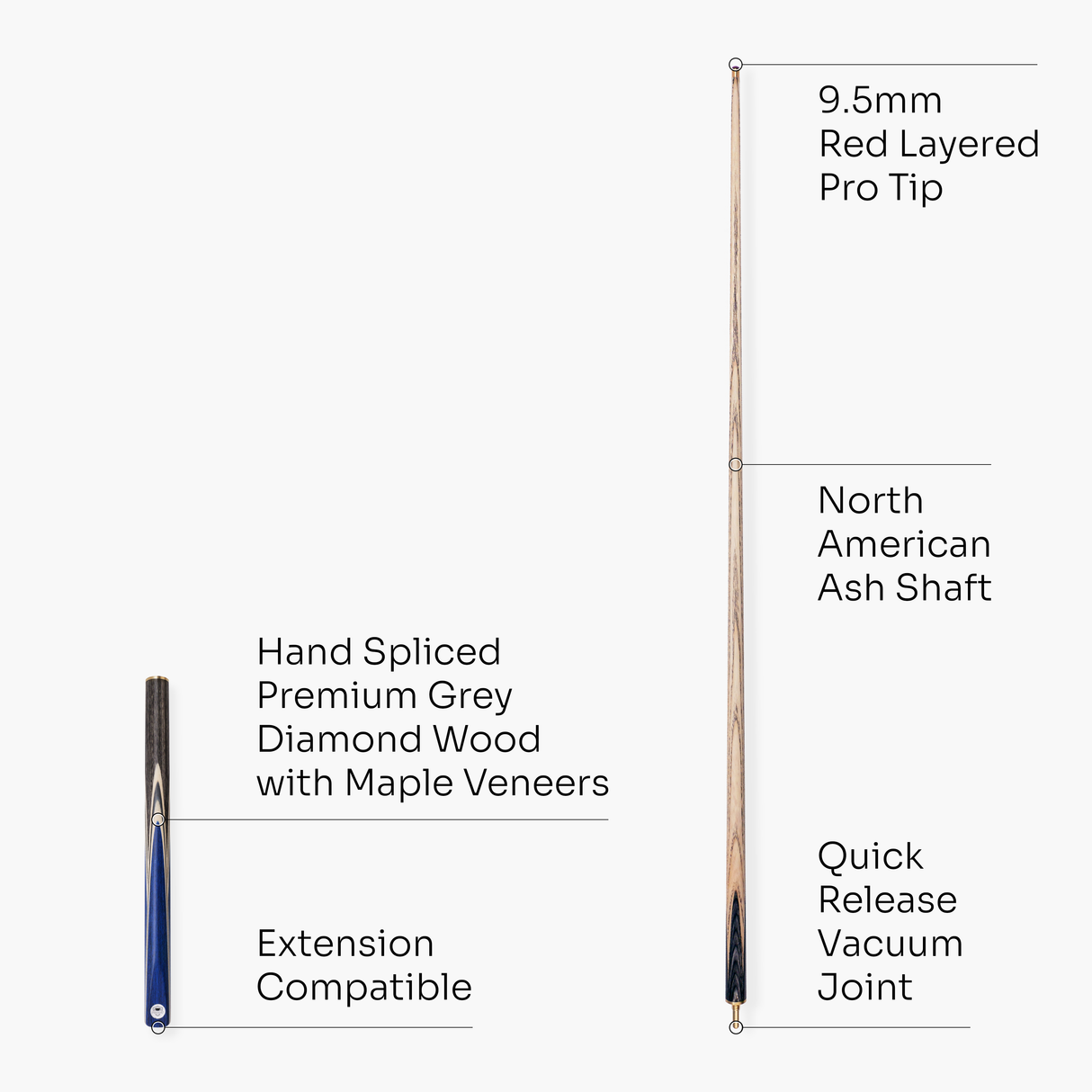 PRO147 TRIUMPH 3/4 Joint Premium Ash Snooker and Pool Cue with 9.5mm Professional Layered Tip
