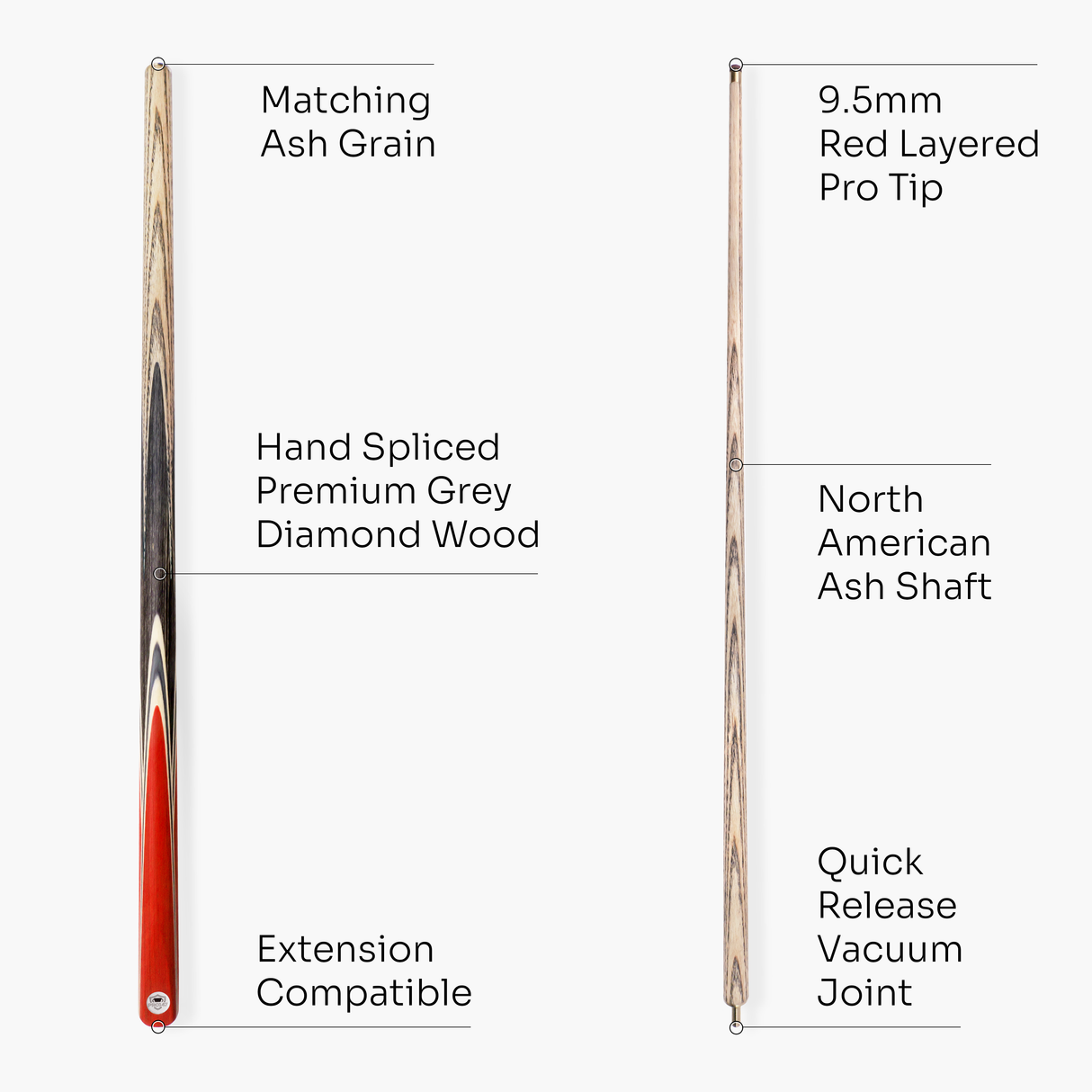 PRO147 TRIUMPH 2 Piece Premium Ash Snooker and Pool Cue with 9.5mm Professional Layered Tip