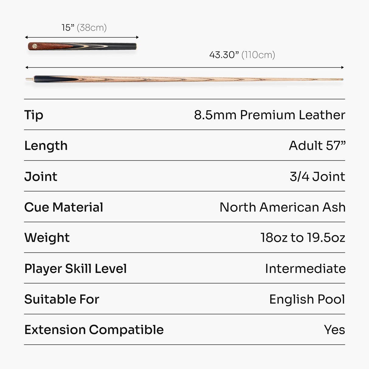 Baize Master Rosewood Marksman ¾ Joint English Pool Cue with 8.5mm Baize Master Blue Pressed Tip