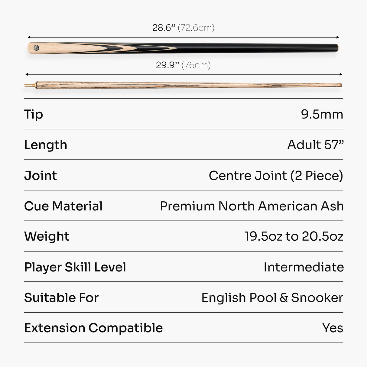 Baize Master BLACKLINE ELITE 2 Piece Snooker and Pool Cue 9.5mm Layered Tip