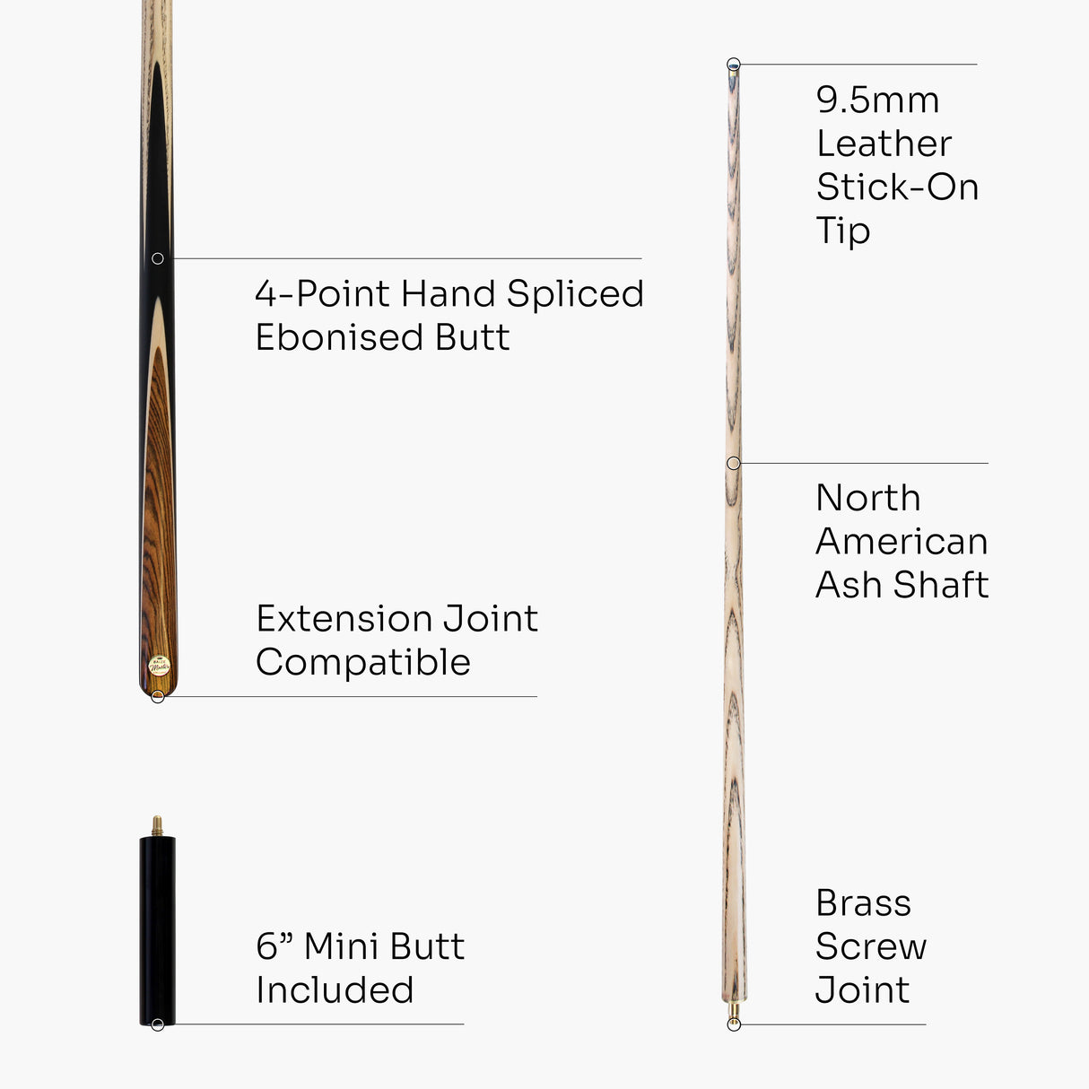 Baize Master Kingswood 57 Inch 2 Piece Snooker Pool Cue and Case Set 9.5mm Tip