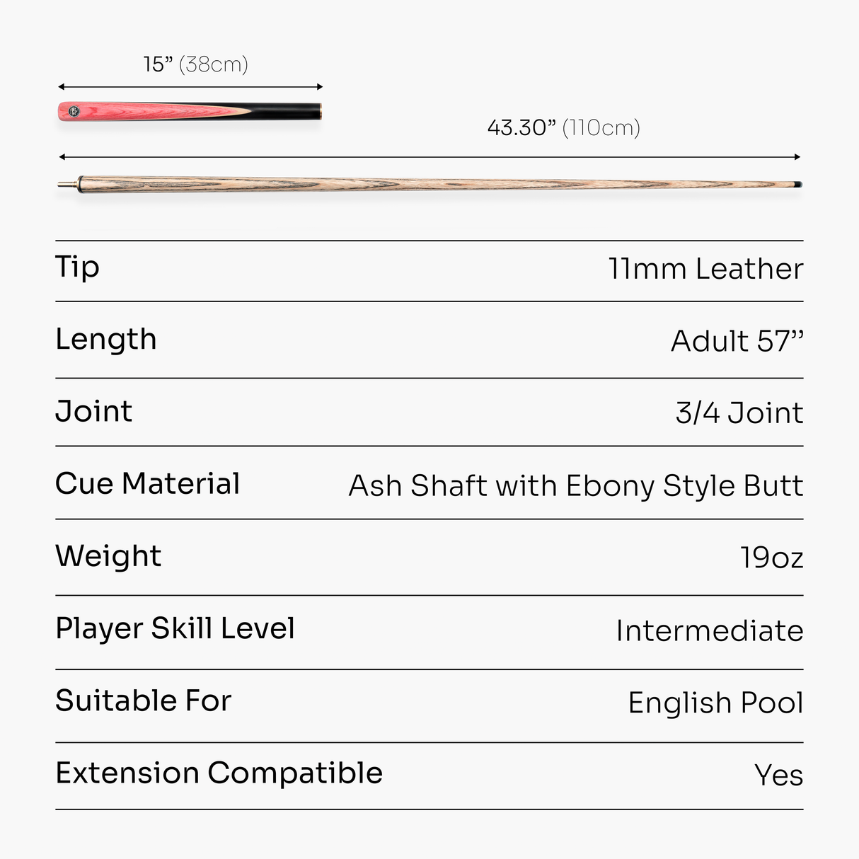 Baize Master Pink Crusher 57 Inch ¾ Joint English Pool Break Cue - 11mm Tip – For Breaking Only