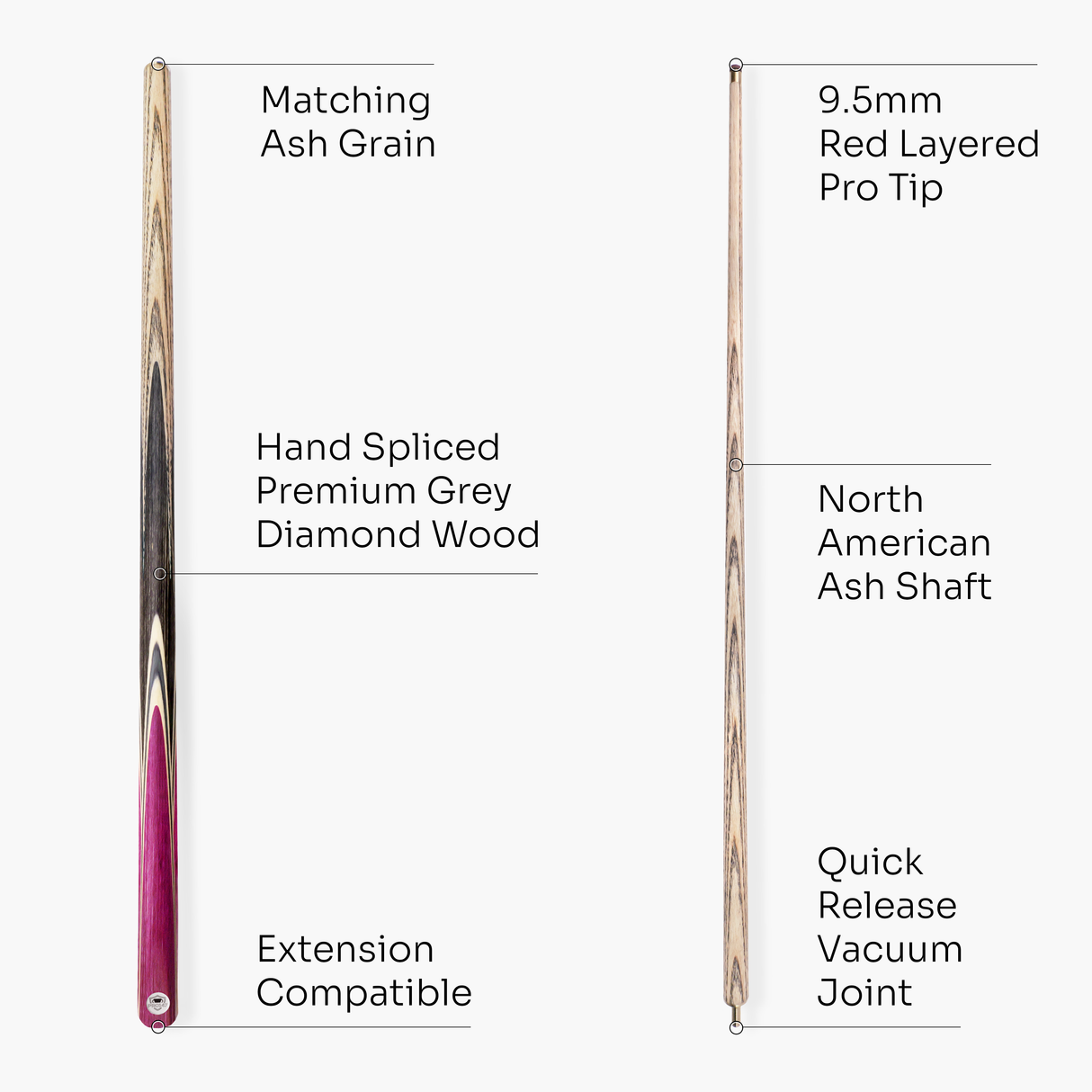 PRO147 TRIUMPH 2 Piece Premium Ash Snooker and Pool Cue and Case Set with 9.5mm Professional Layered Tip