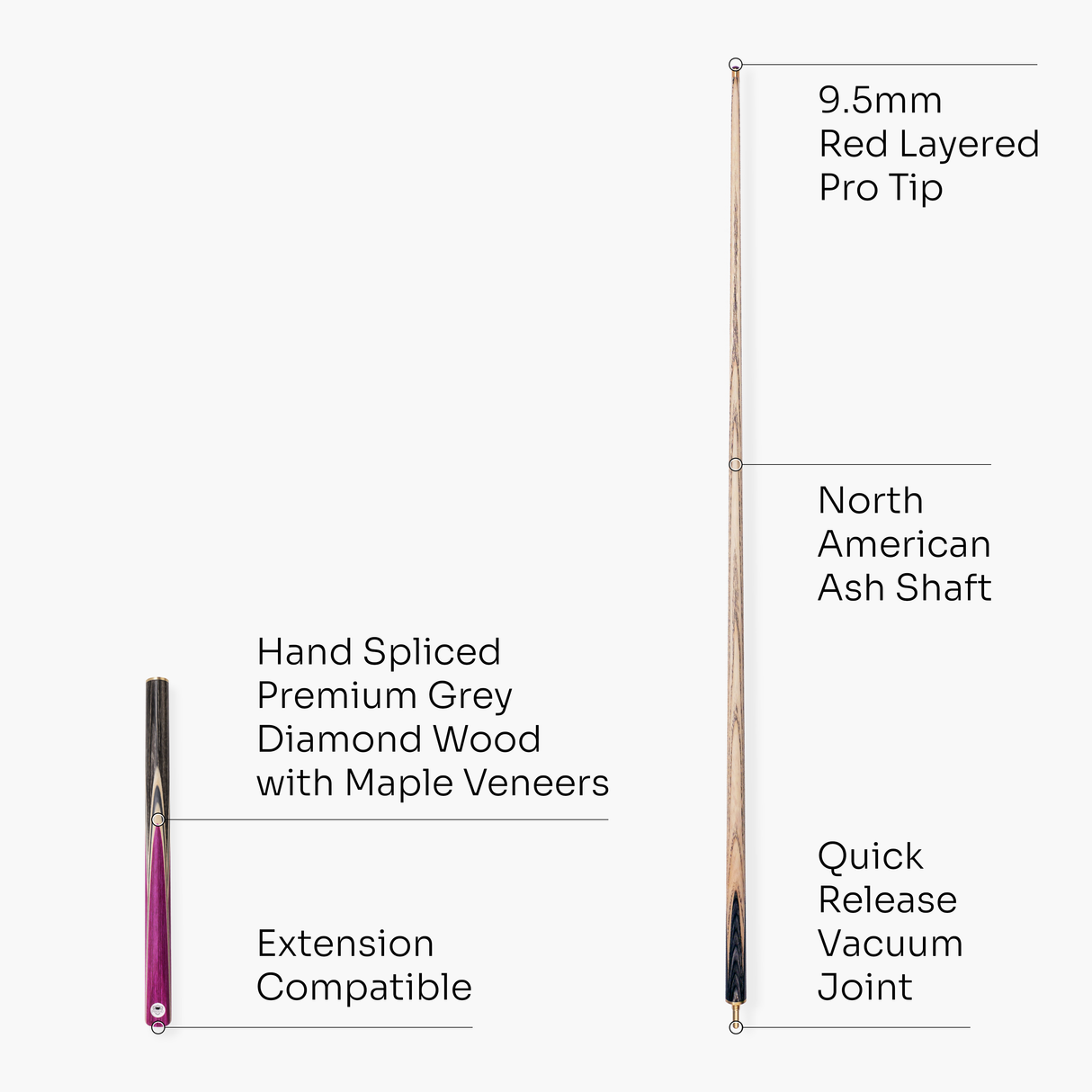 PRO147 TRIUMPH 3/4 Joint Premium Ash Snooker and Pool Cue and Case Set with 9.5mm Professional Layered Tip
