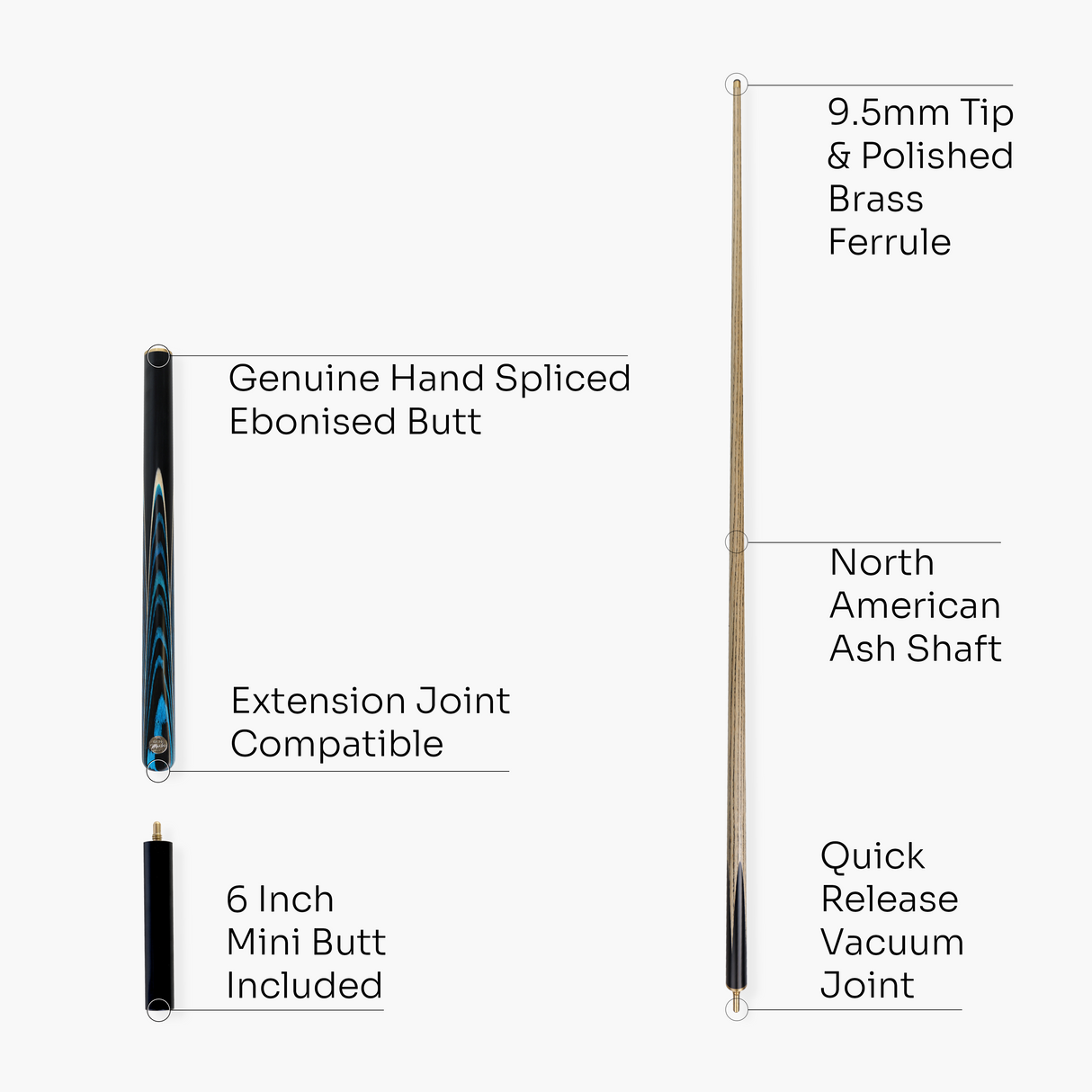 Baize Master Gold Series Midnight Collection 58 Inch ¾ Joint Premium Ash Snooker Pool Cue and Case Set 9.5mm Tip