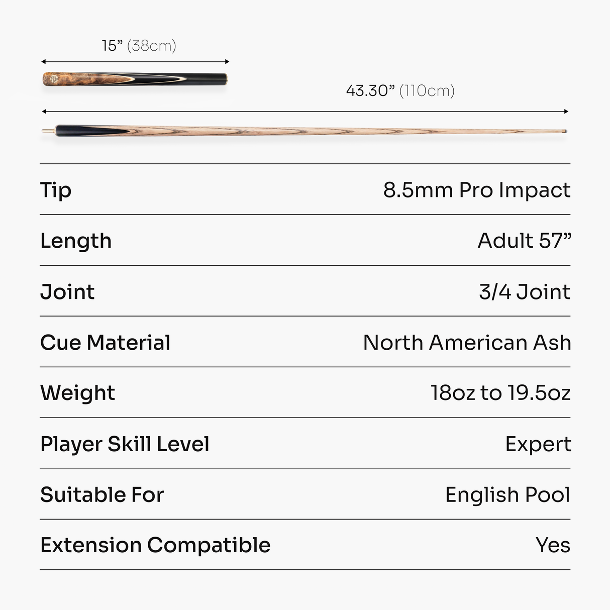 Baize Master Marble Marksman ¾ Joint English Pool Cue with 8.5mm Baize Master Pro Impact Hybrid Tip