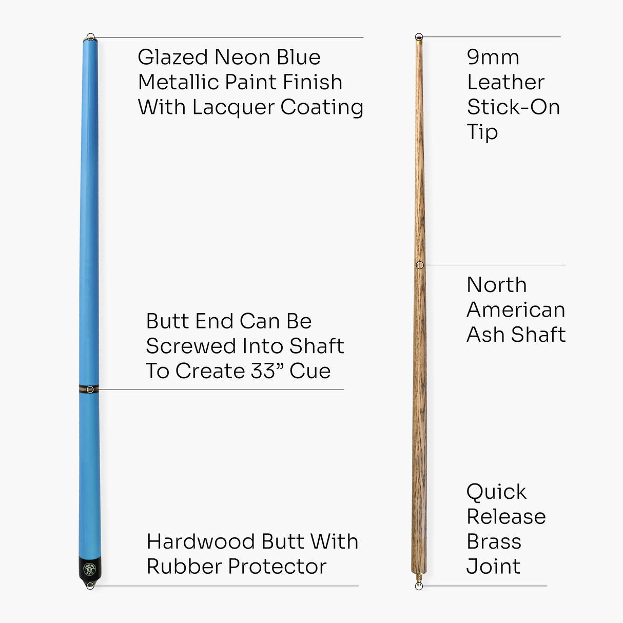 Jonny 8 Ball 48 Inch JUNIOR TRIAD 3 Section Kids Snooker Pool Cue - 9mm Tip