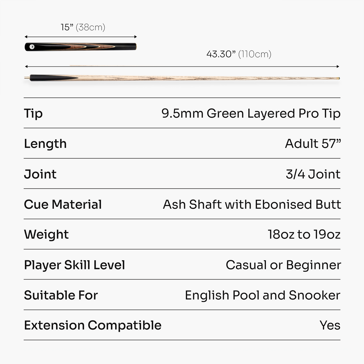 PRO147 Saturn Eclipse 3/4 Joint Snooker and Pool Standard Cue and Case Set with 9.5mm Green Layered Tip