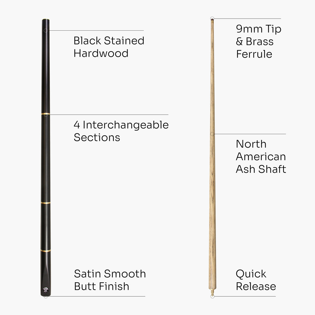 Jonny 8 Ball COMBI Length Adjustable 5 Piece Ash Snooker Pool Cue – 9mm Tip